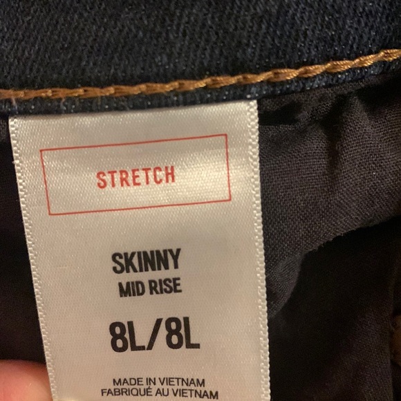 Express Mid-Rise Dark Wash Skinny Jeans, Size 8 long - Picture 4 of 6